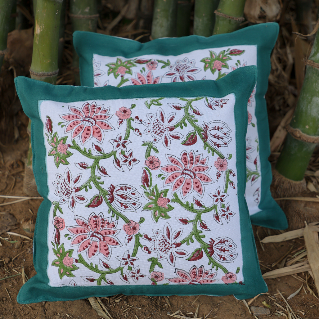 Fine Cotton Cushion Cover White Castleton Green Floral Print