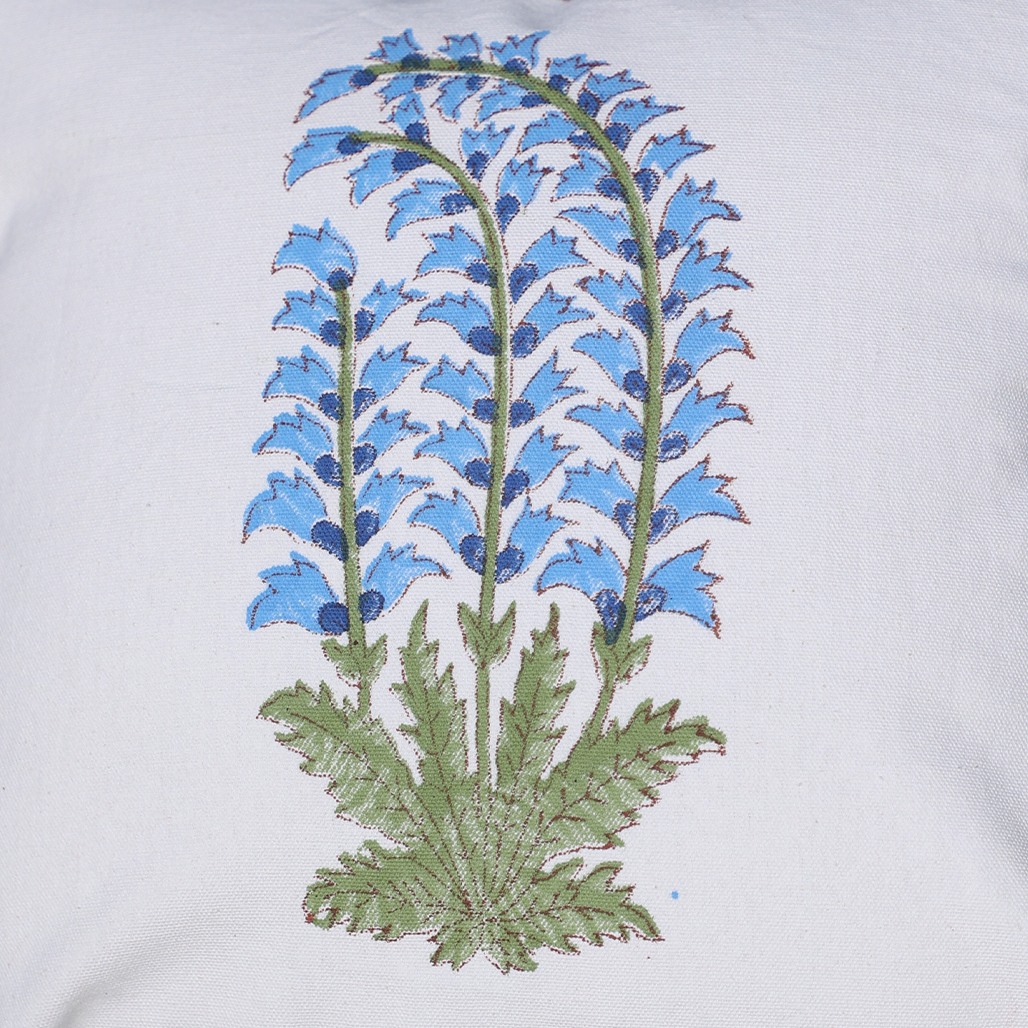 Fine Cotton Cushion Cover White Azure Blue Floral Print