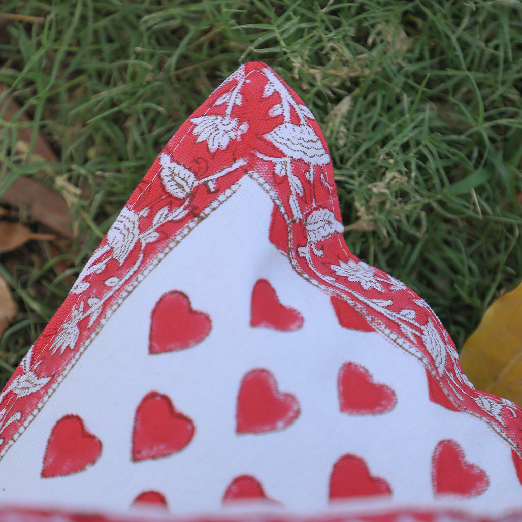 Fine Cotton Cushion Cover White Red Heart Floral Print
