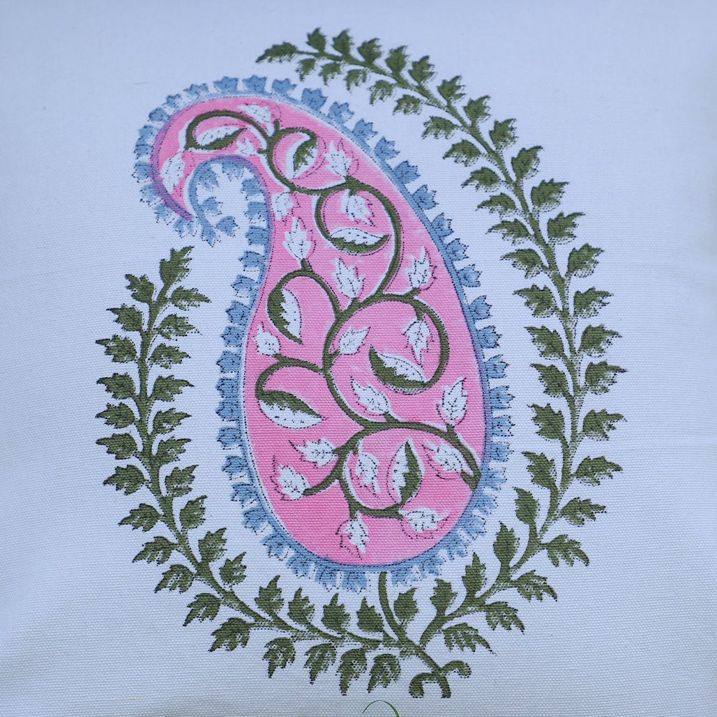 Fine Cotton Cushion Cover White Pink Green Boota Floral Print