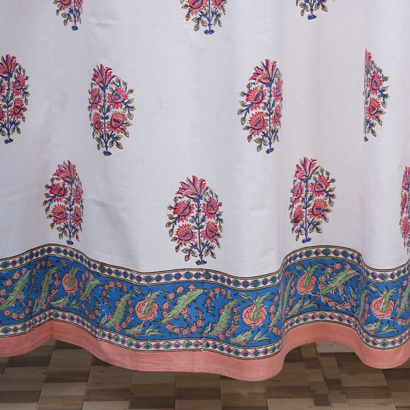 Cotton Curtain Pink Floral Boota Block Print