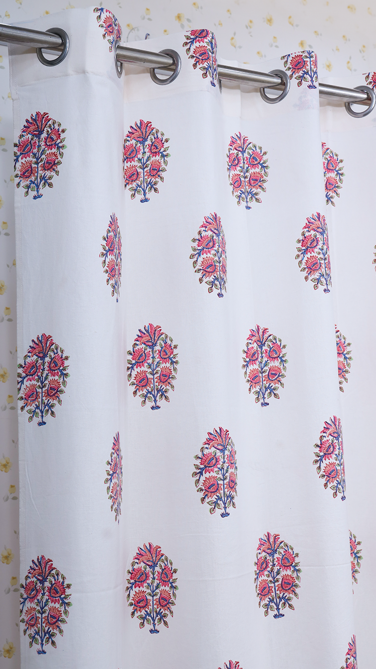 Cotton Curtain Pink Floral Boota Block Print