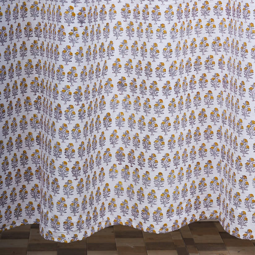 Drill Cotton Curtain Yellow Floral Block Print