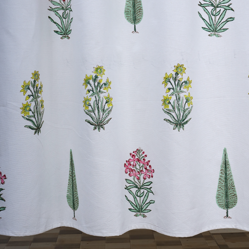 Drill Cotton Curtain Yellow-Green Asokam Block Print