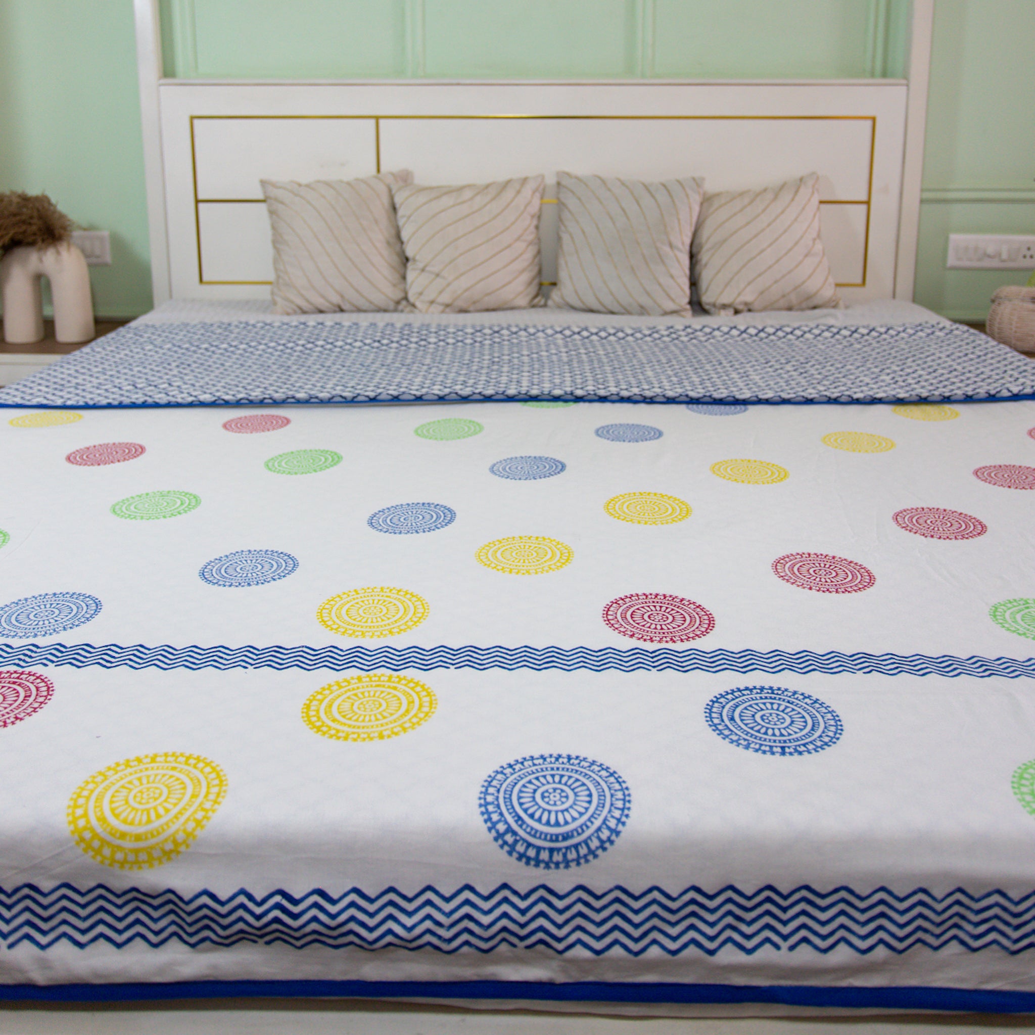 Fine Cotton Queen Size AC Quilt Dohar Satrangi Chakri Block Print