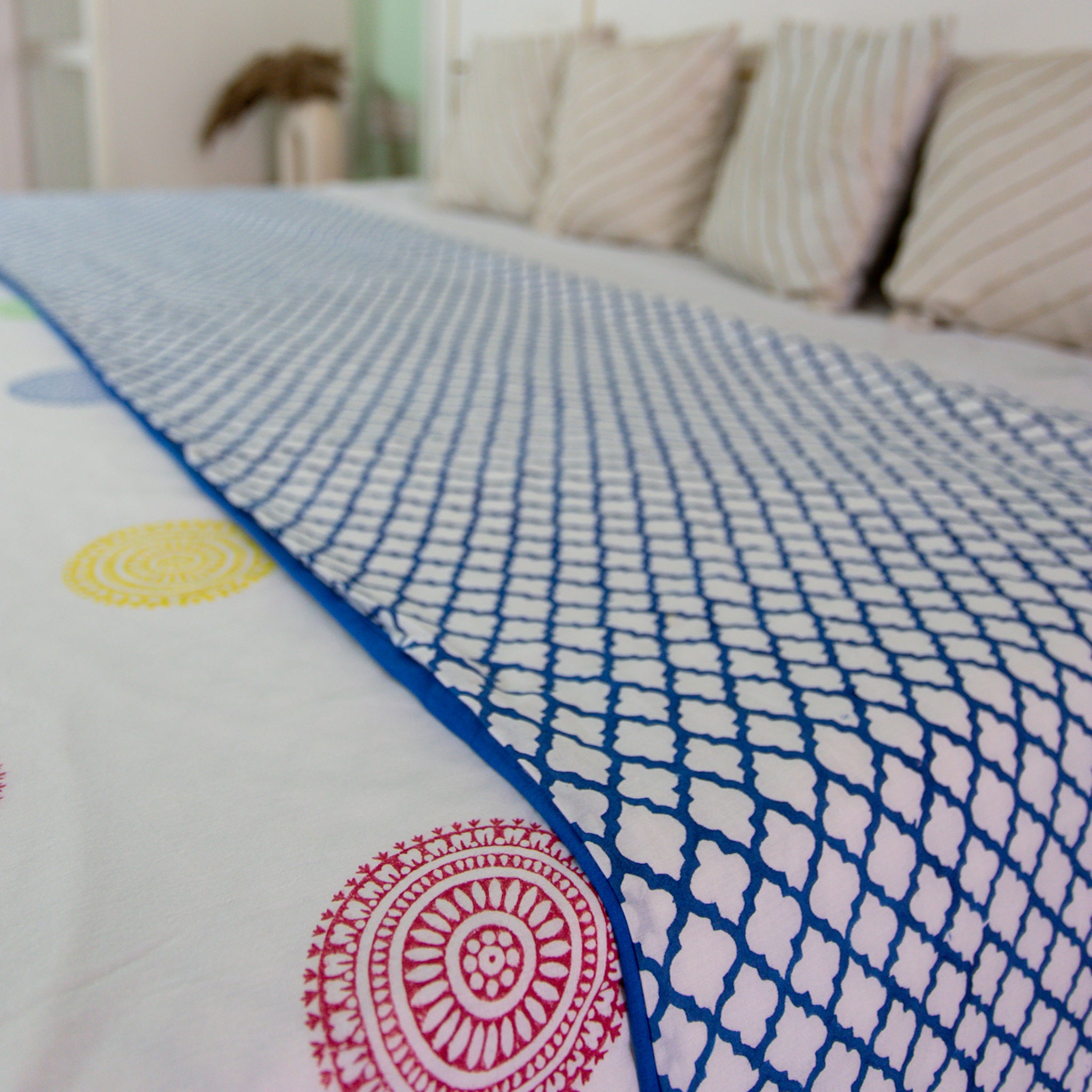 Fine Cotton Queen Size AC Quilt Dohar Satrangi Chakri Block Print 1