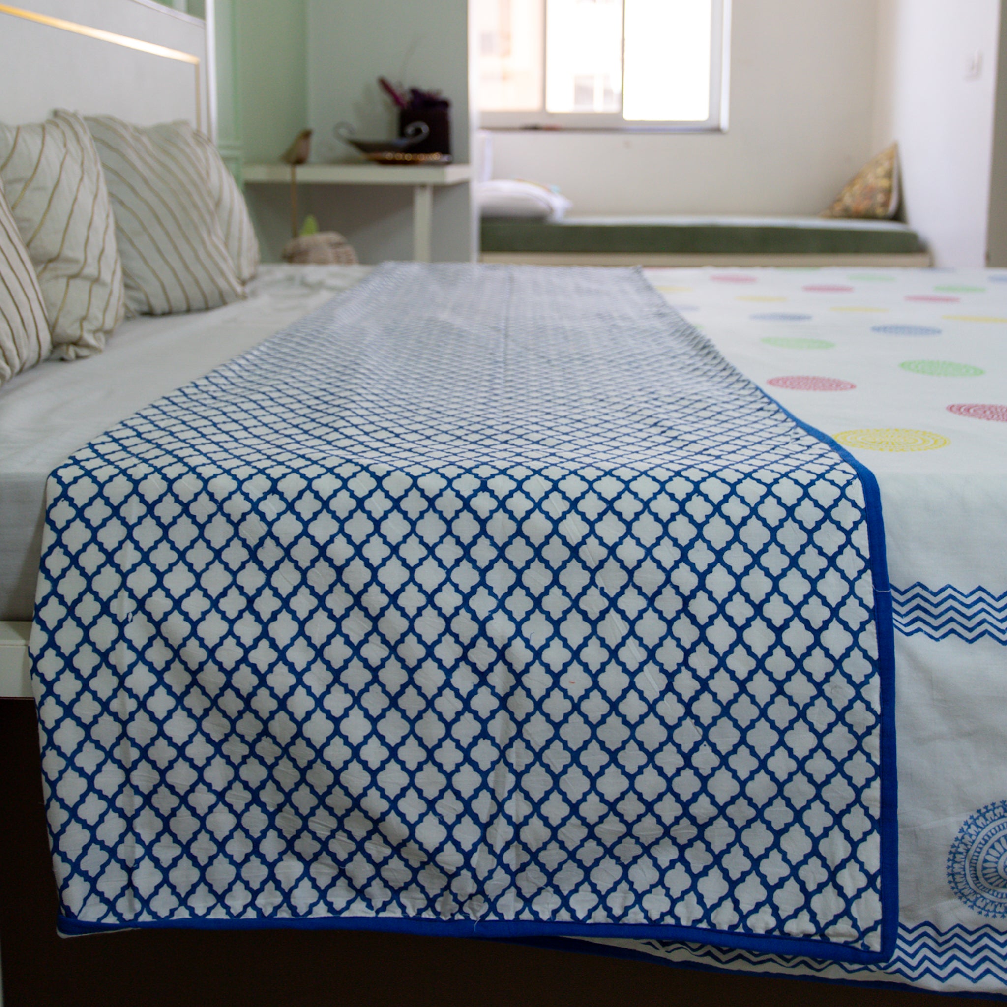 Fine Cotton Queen Size AC Quilt Dohar Satrangi Chakri Block Print 2