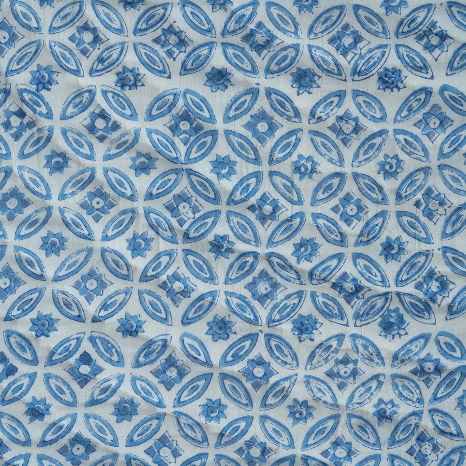 Cotton Mulmul Double Bed Razai Blue Chakri Block Print