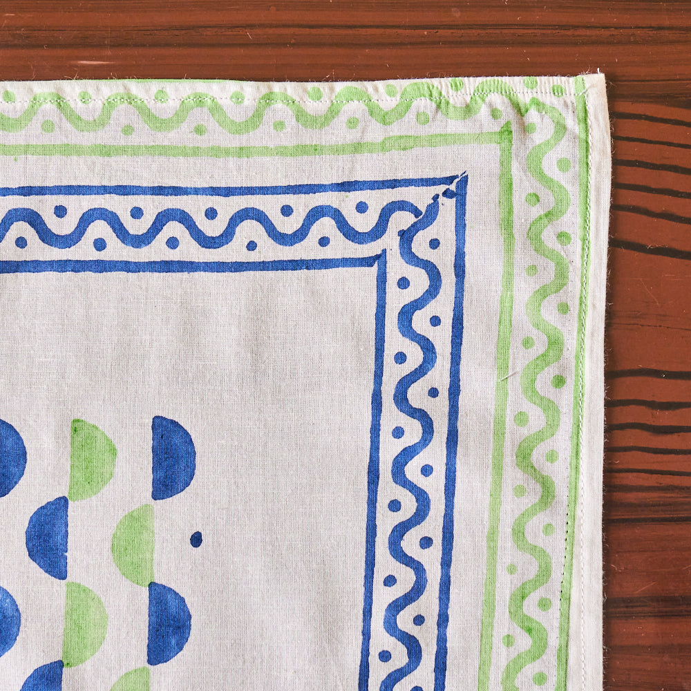 Canvas Table Mat and Napkin Set Blue Green Leher Block Print Set of 2