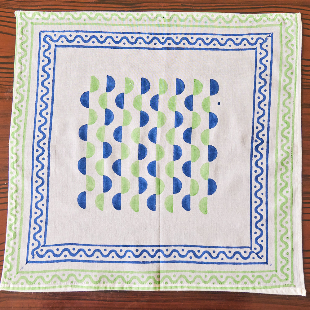 Canvas Table Mat and Napkin Set Blue Green Leher Block Print Set of 2