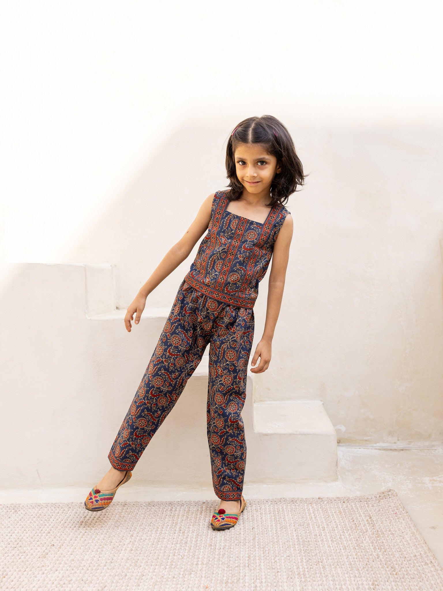 Cotton Bagru Print Floral Girl's Co-ord Set