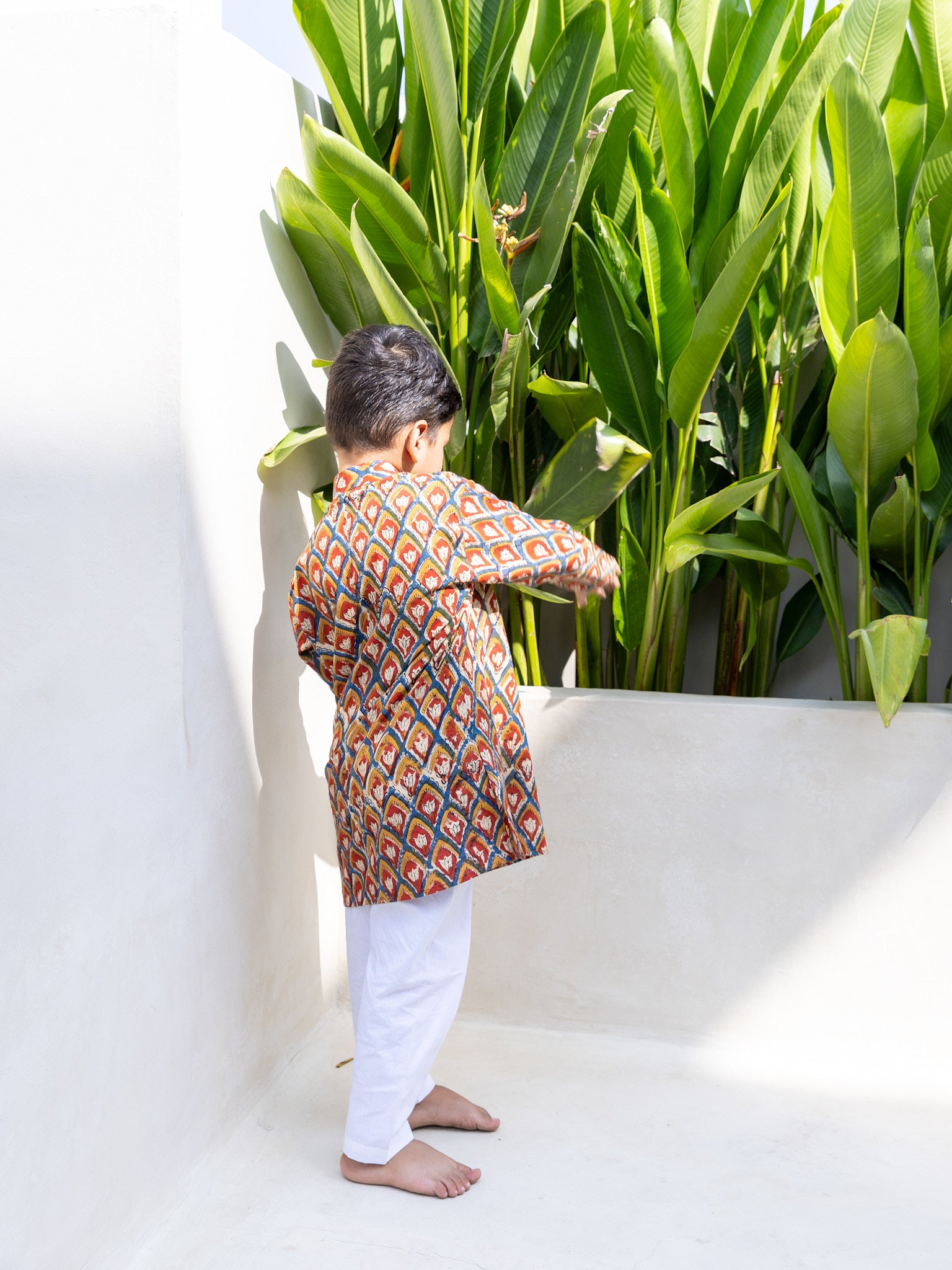 Cotton Red Brown Booti Block Print Boy Ethnic Kurta Pajama
