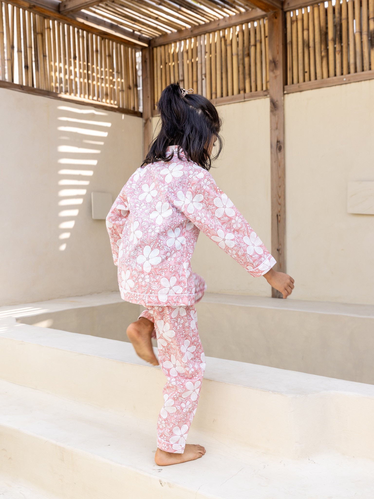 Cotton Pink-White Floral Girl's Co-ord Set