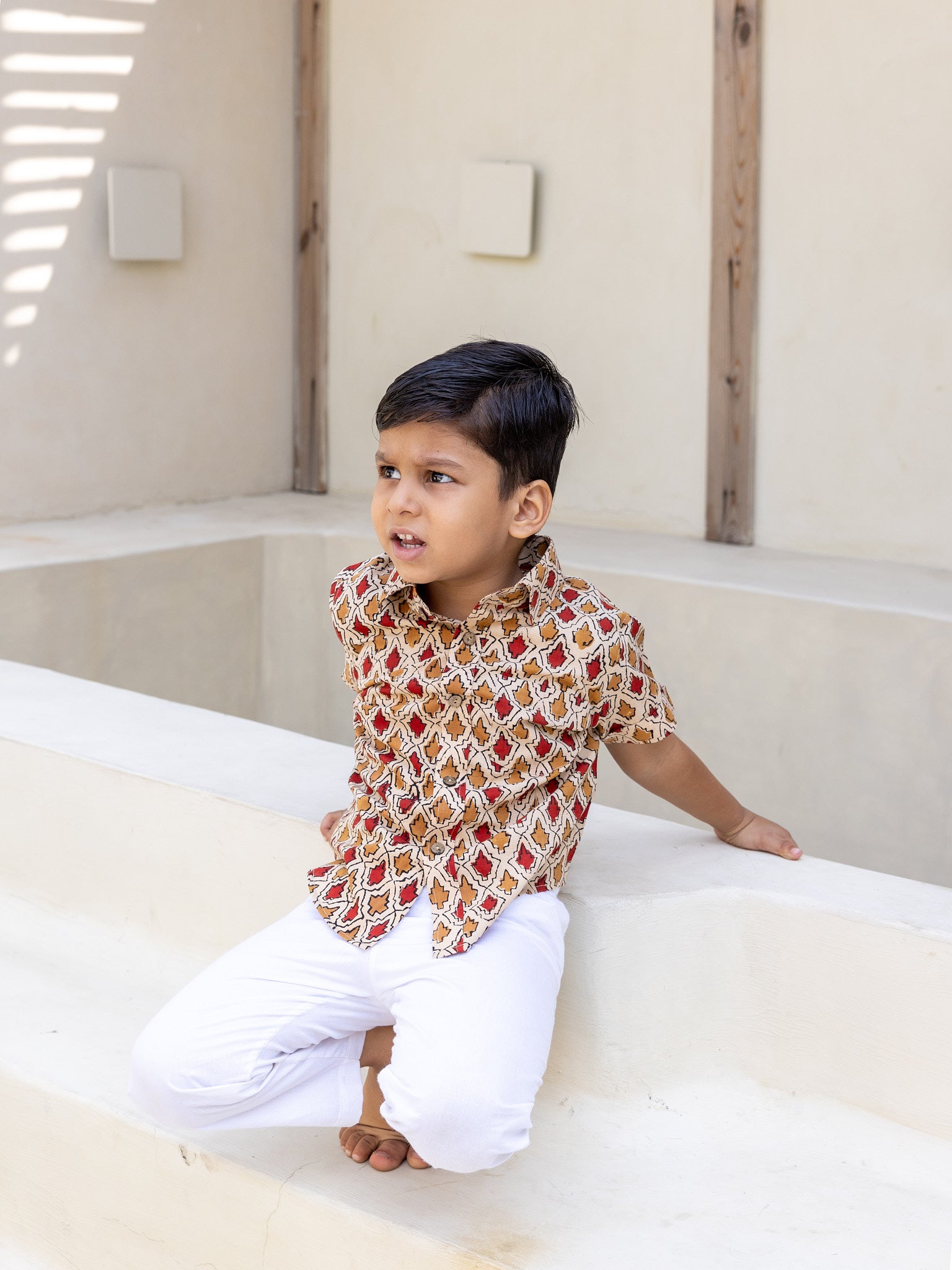 Cotton Red-Brown Booti Block Print Boy Ethnic Shirt