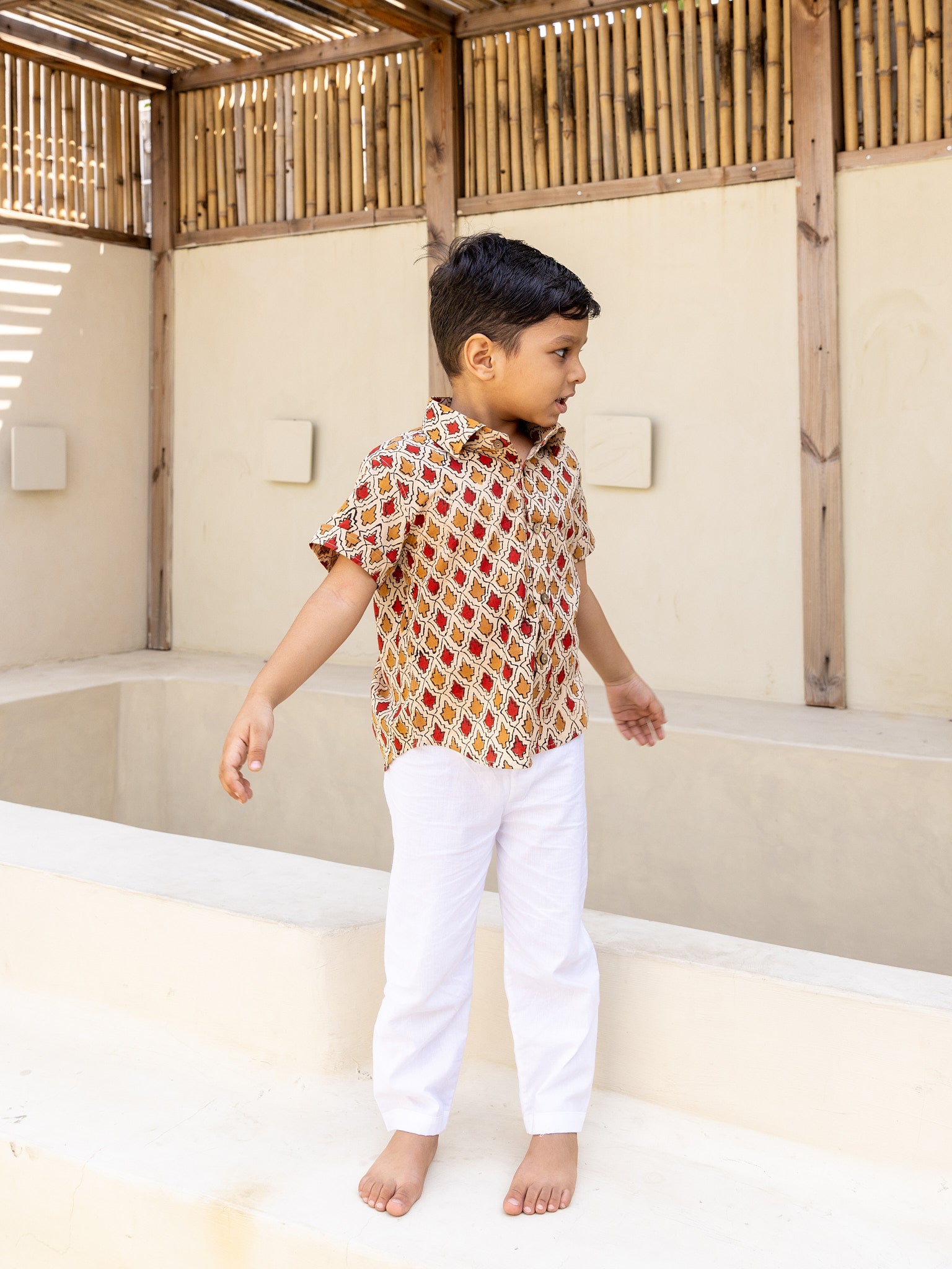 Cotton Red-Brown Booti Block Print Boy Ethnic Shirt