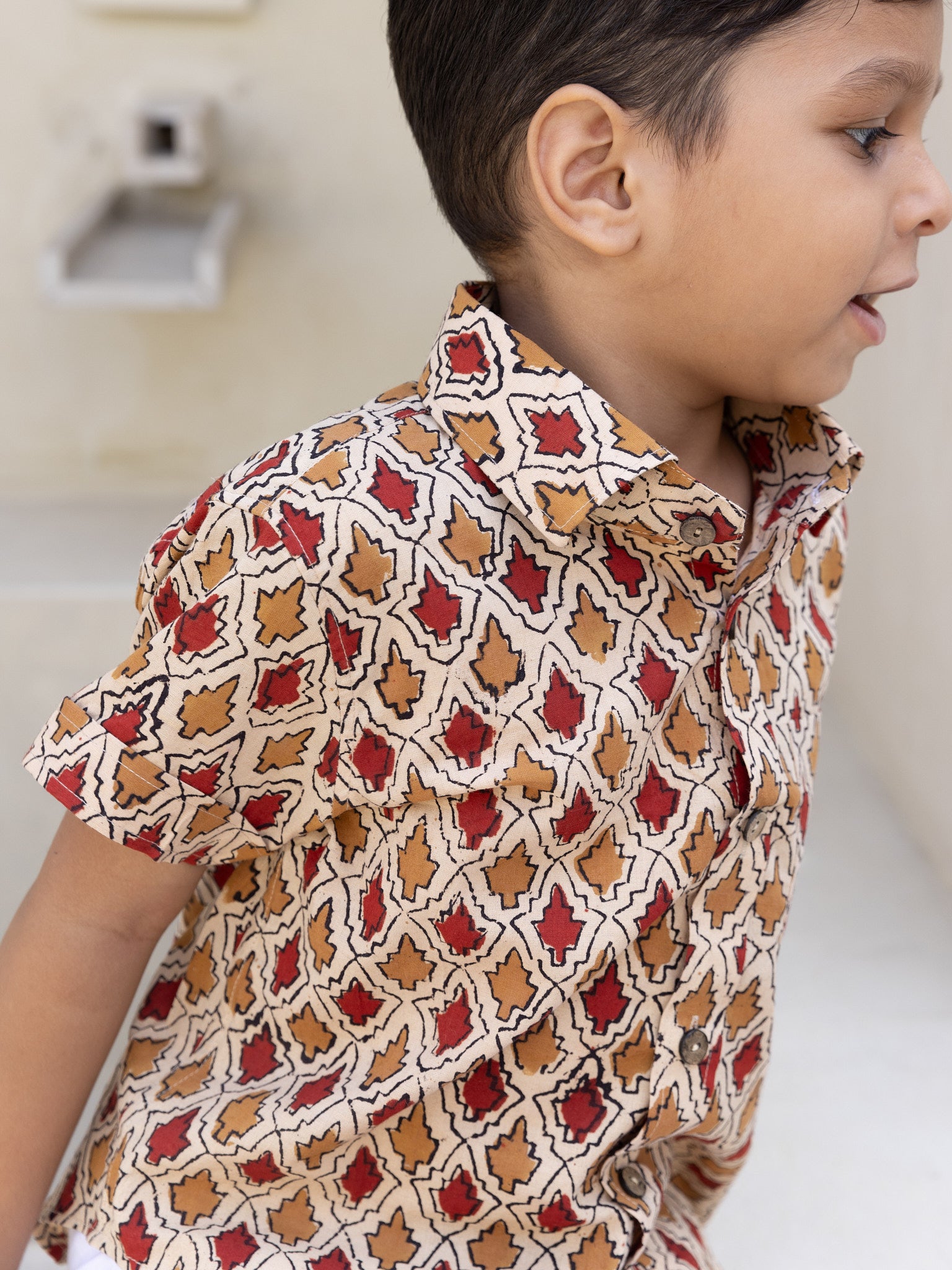 Cotton Red-Brown Booti Block Print Boy Ethnic Shirt