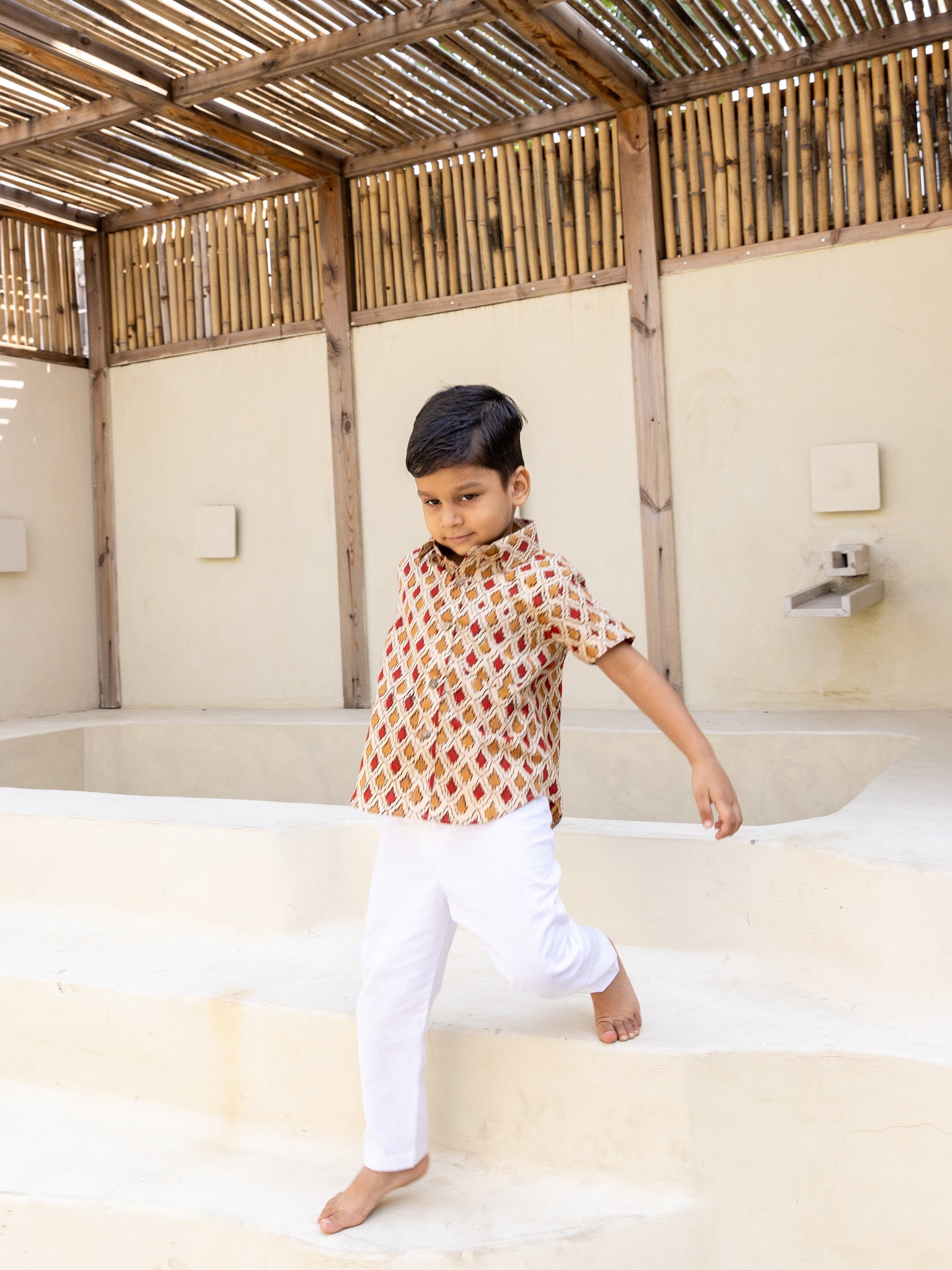 Cotton Red-Brown Booti Block Print Boy Ethnic Shirt