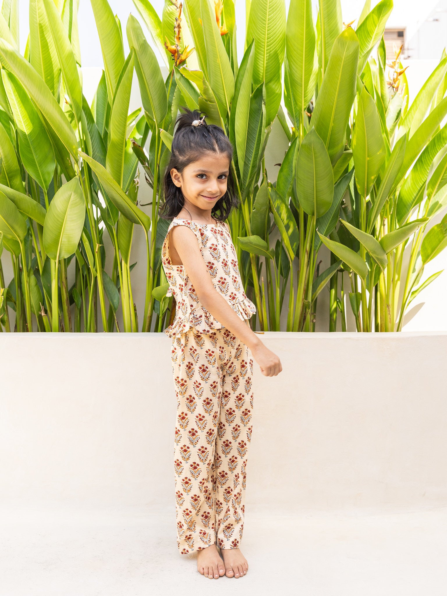 Cotton Cream-Red Floral Girl's Ethnic Dress
