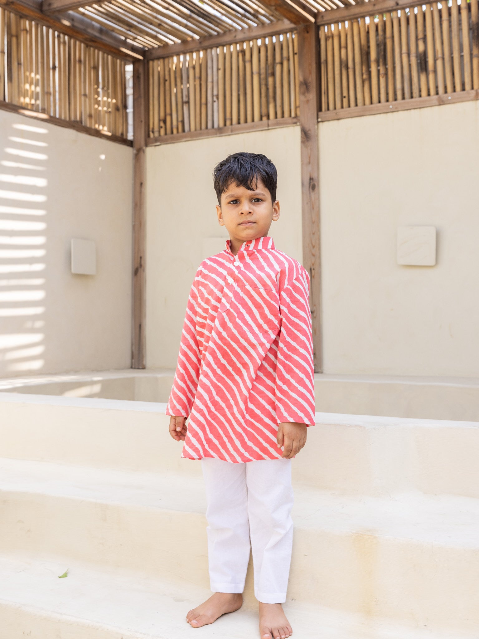 Cotton Peach Laharia Boy Kurta Pant
