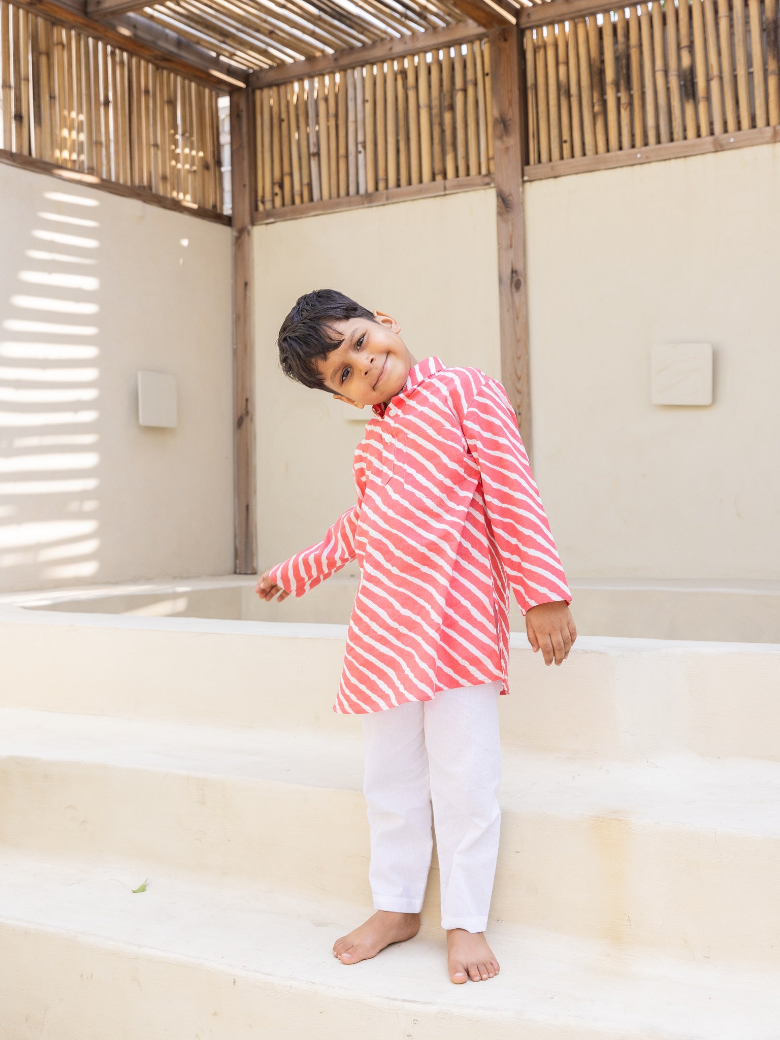 Cotton Peach Laharia Boy Kurta Pant