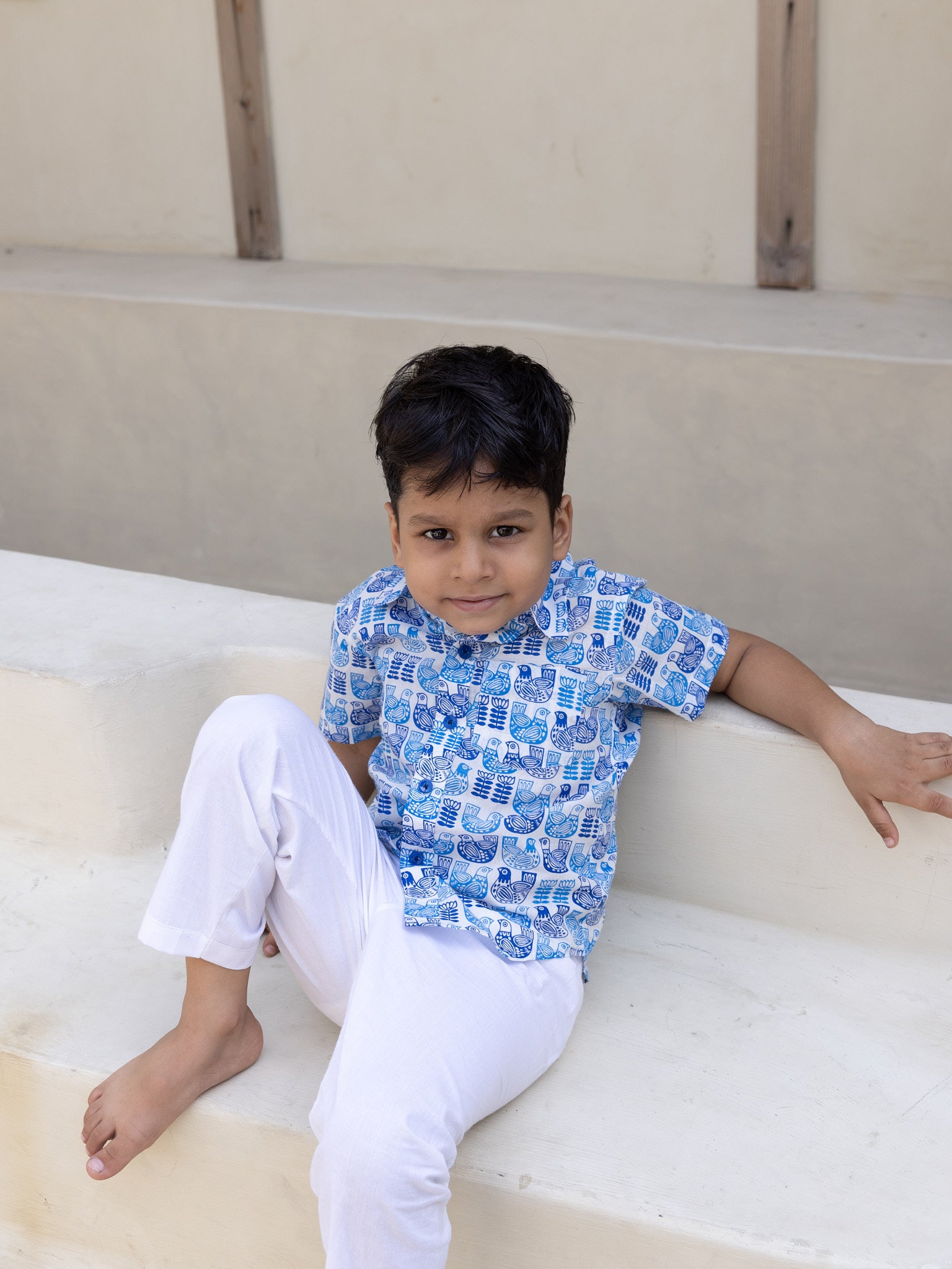 Cotton Blue Pigeons Boys Shirt