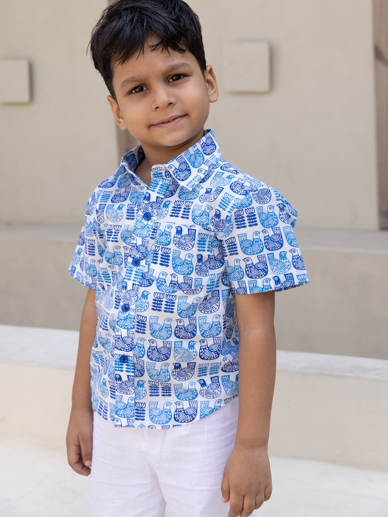 Cotton Blue Pigeons Boys Shirt