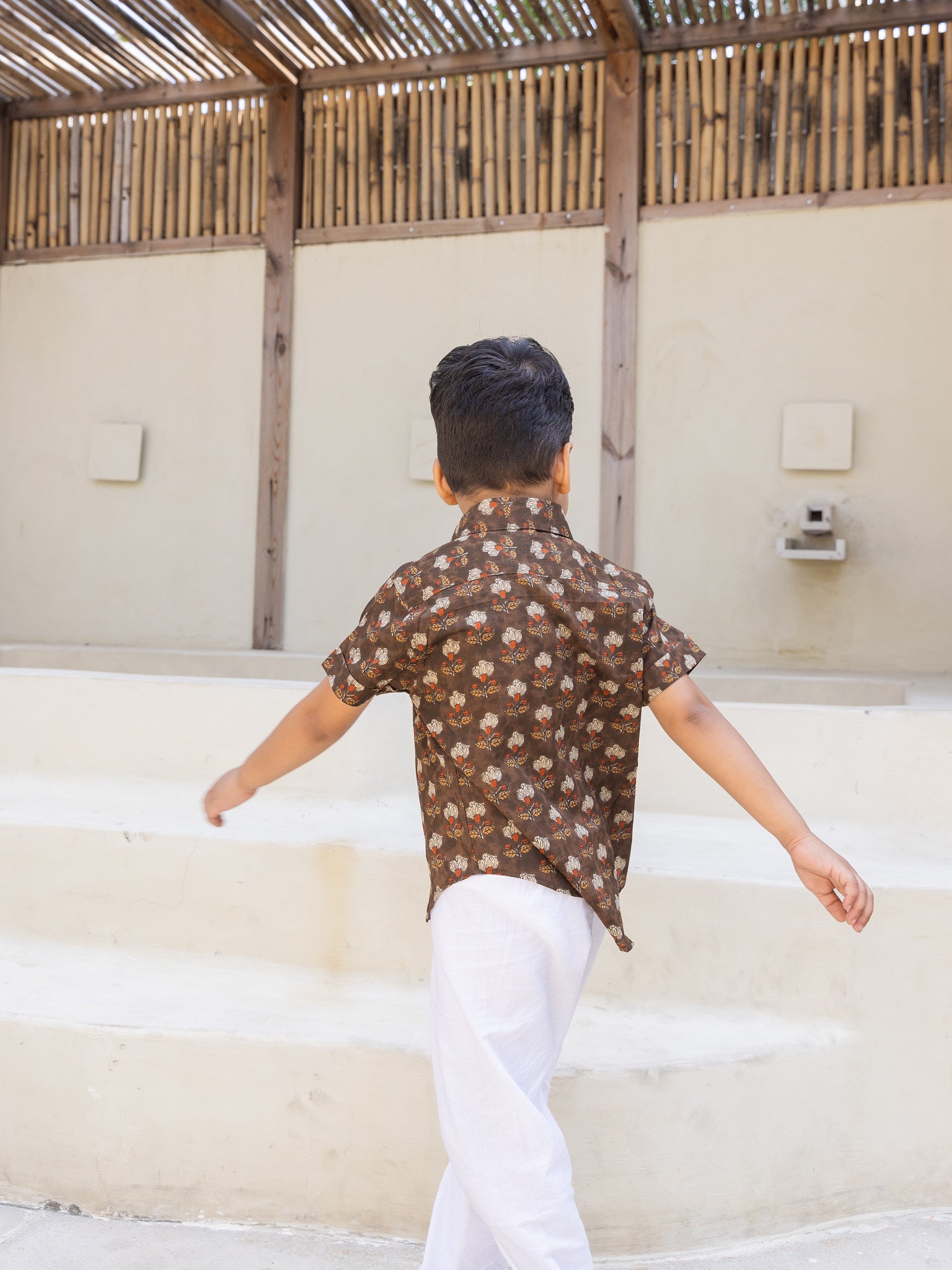 Cotton Brown Block Print Boy's Ethnic Shirt