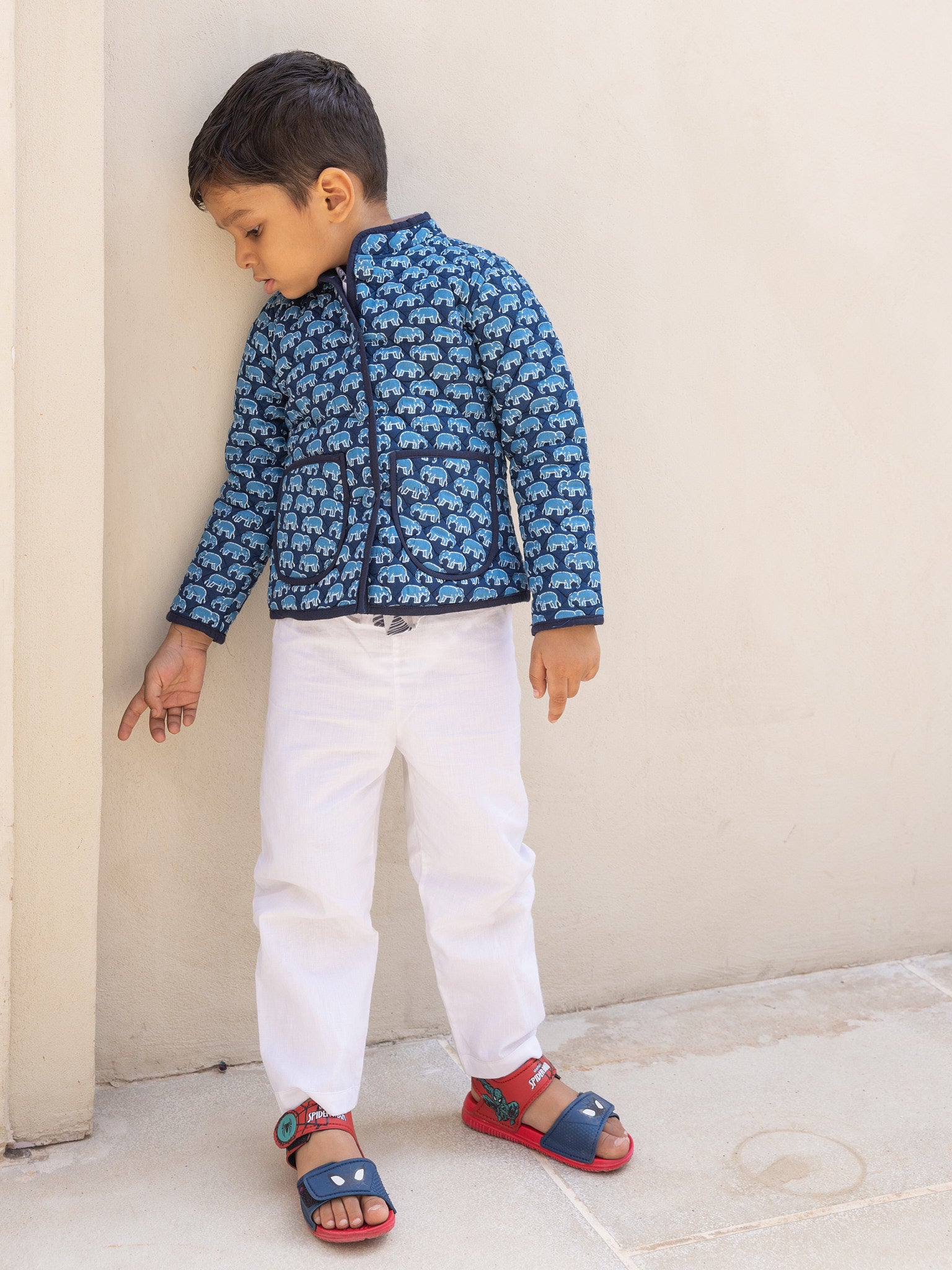 Cotton Kids Quilted Blue Elephant Fullsleeves Jacket