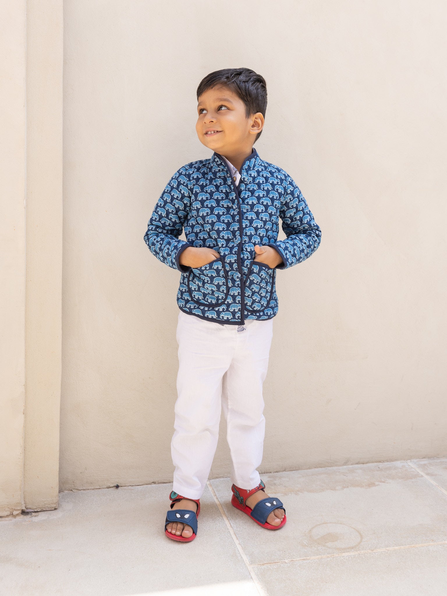 Cotton Kids Quilted Blue Elephant Fullsleeves Jacket