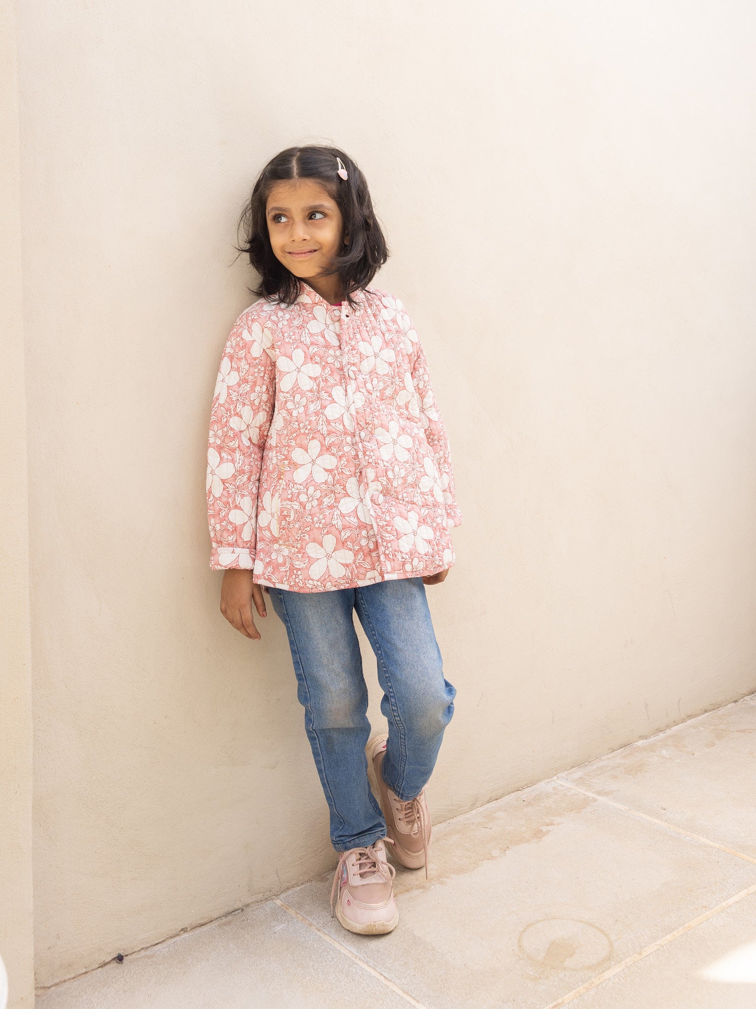 Cotton Kids Quilted Pink-White Fullsleeves Jacket