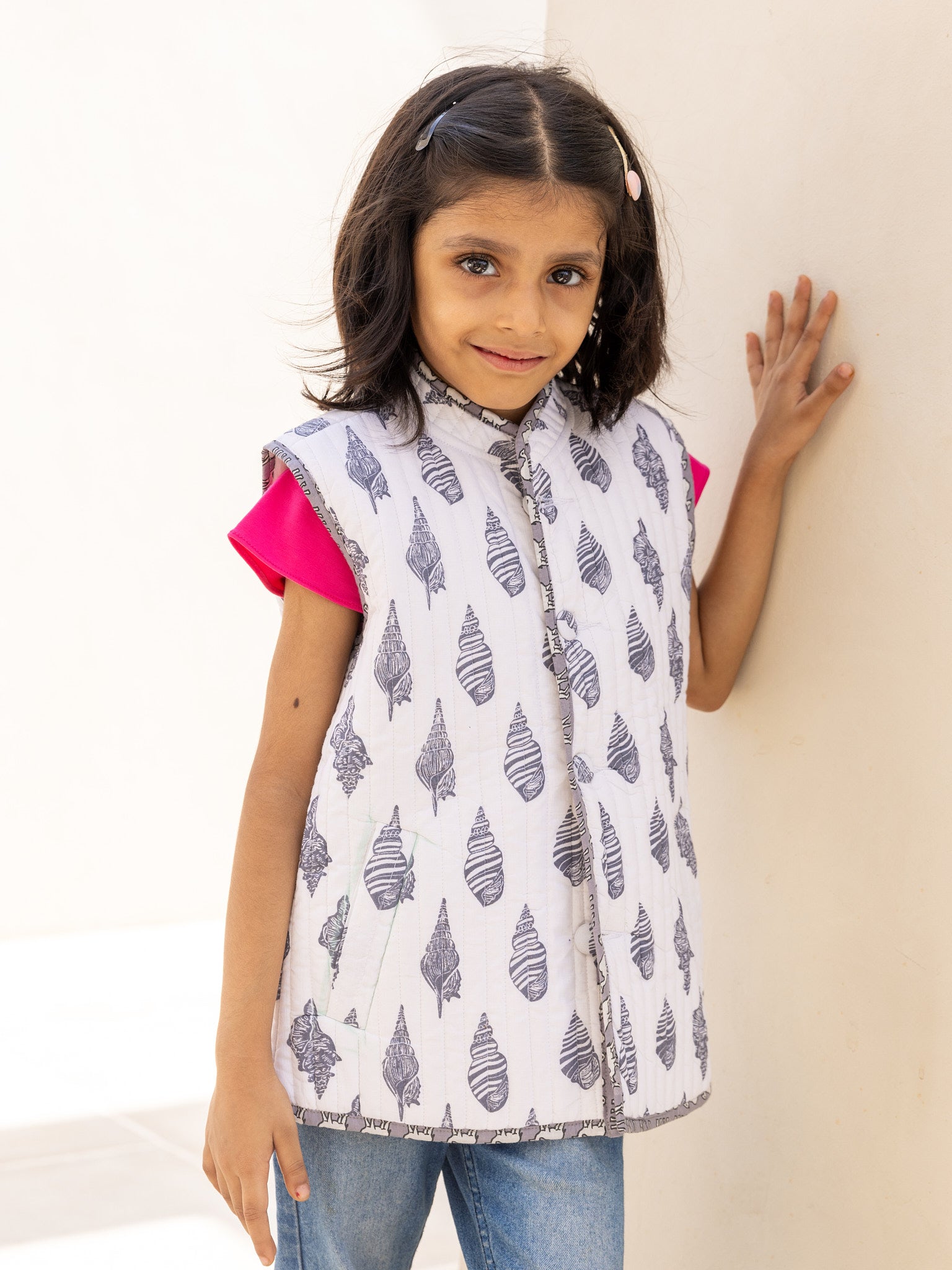 Cotton Kids Quilted Grey Conch Sleevless Jacket