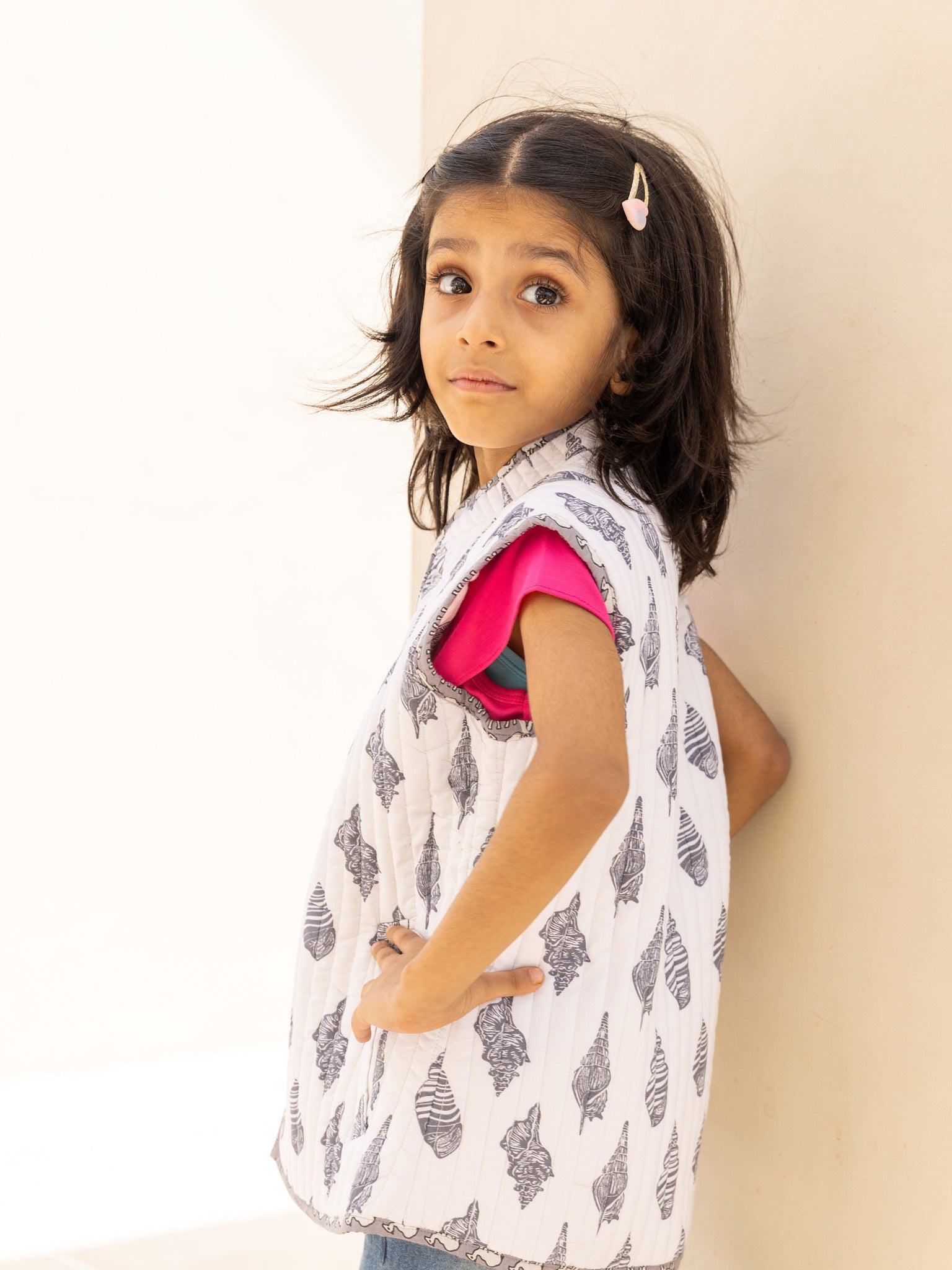 Cotton Kids Quilted Grey Conch Sleevless Jacket