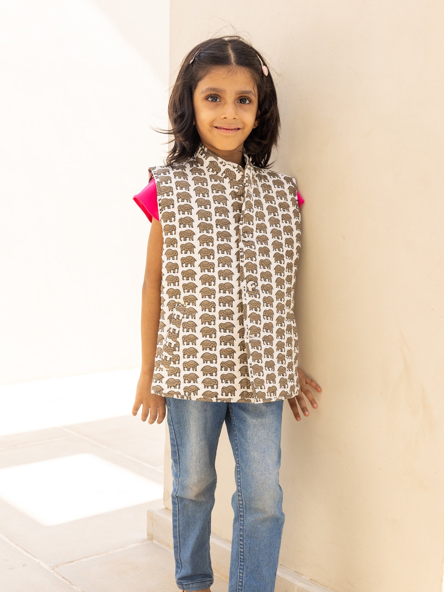 Cotton Kids Quilted Grey-White Sleevless Jacket