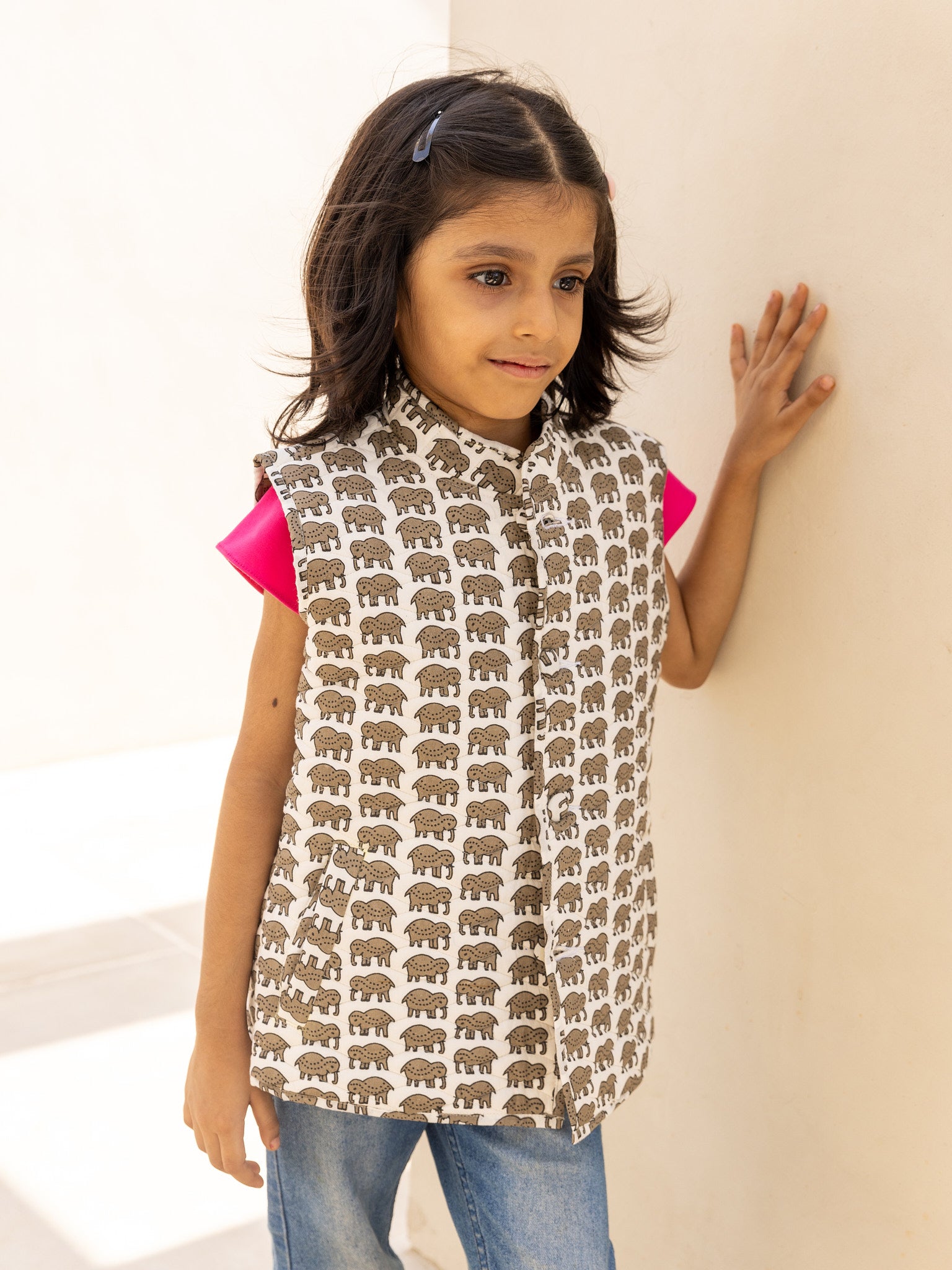 Cotton Kids Quilted Grey-White Sleevless Jacket