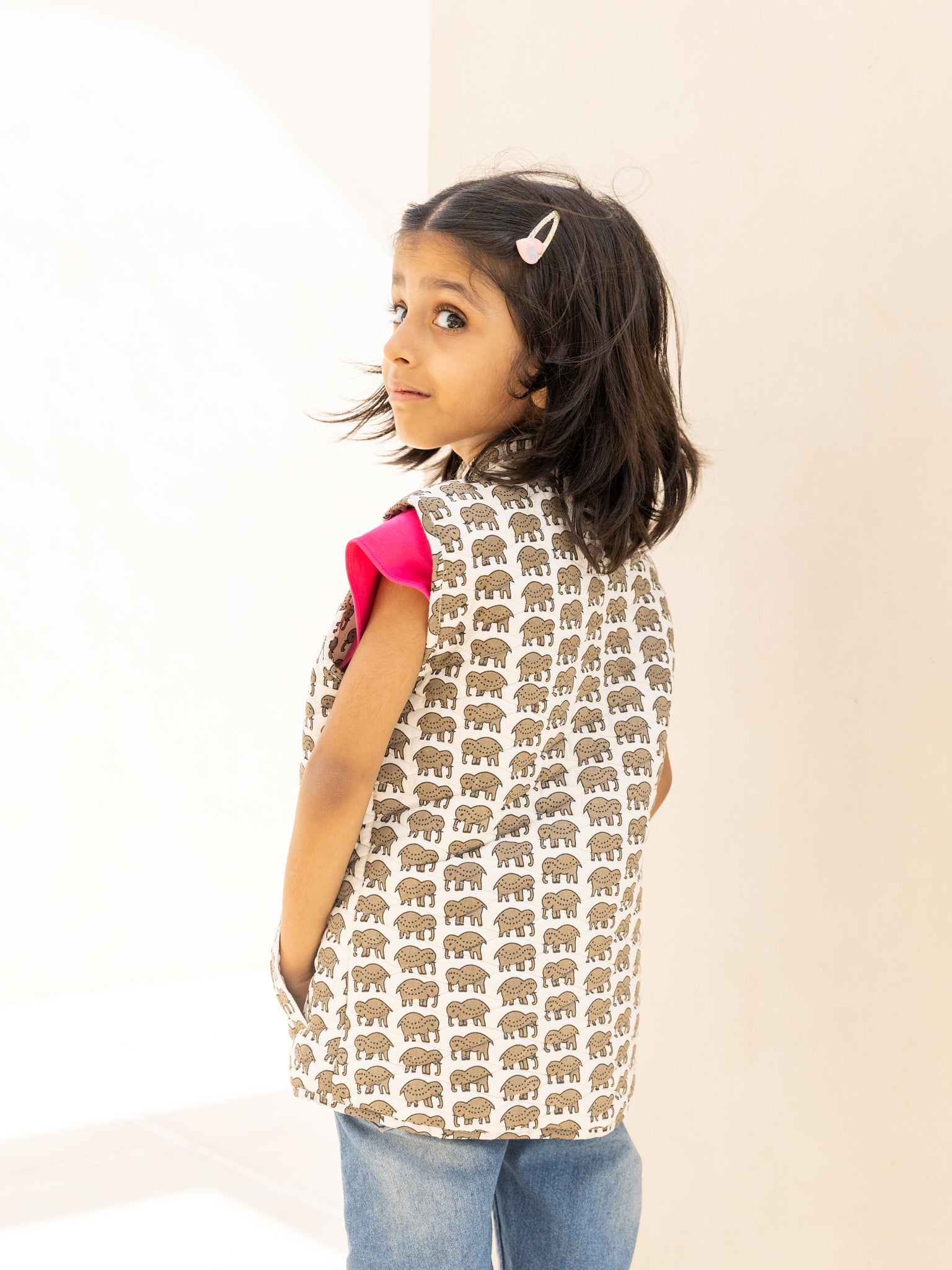 Cotton Kids Quilted Grey-White Sleevless Jacket