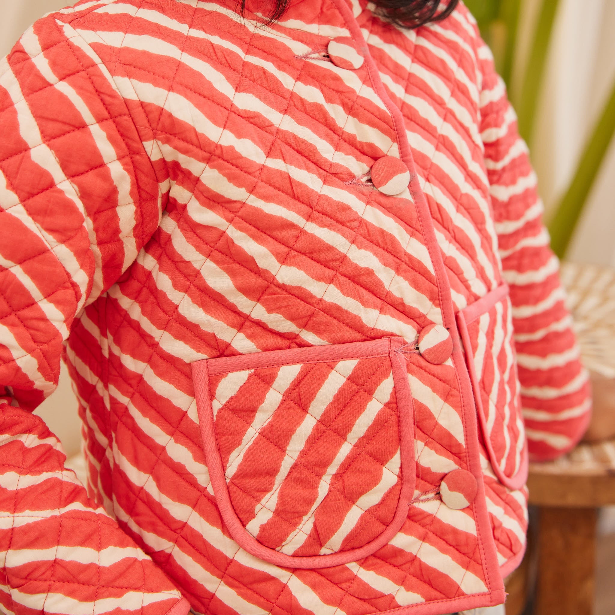 Cotton Kids Quilted Peach Leheriya Full Sleeves Jacket