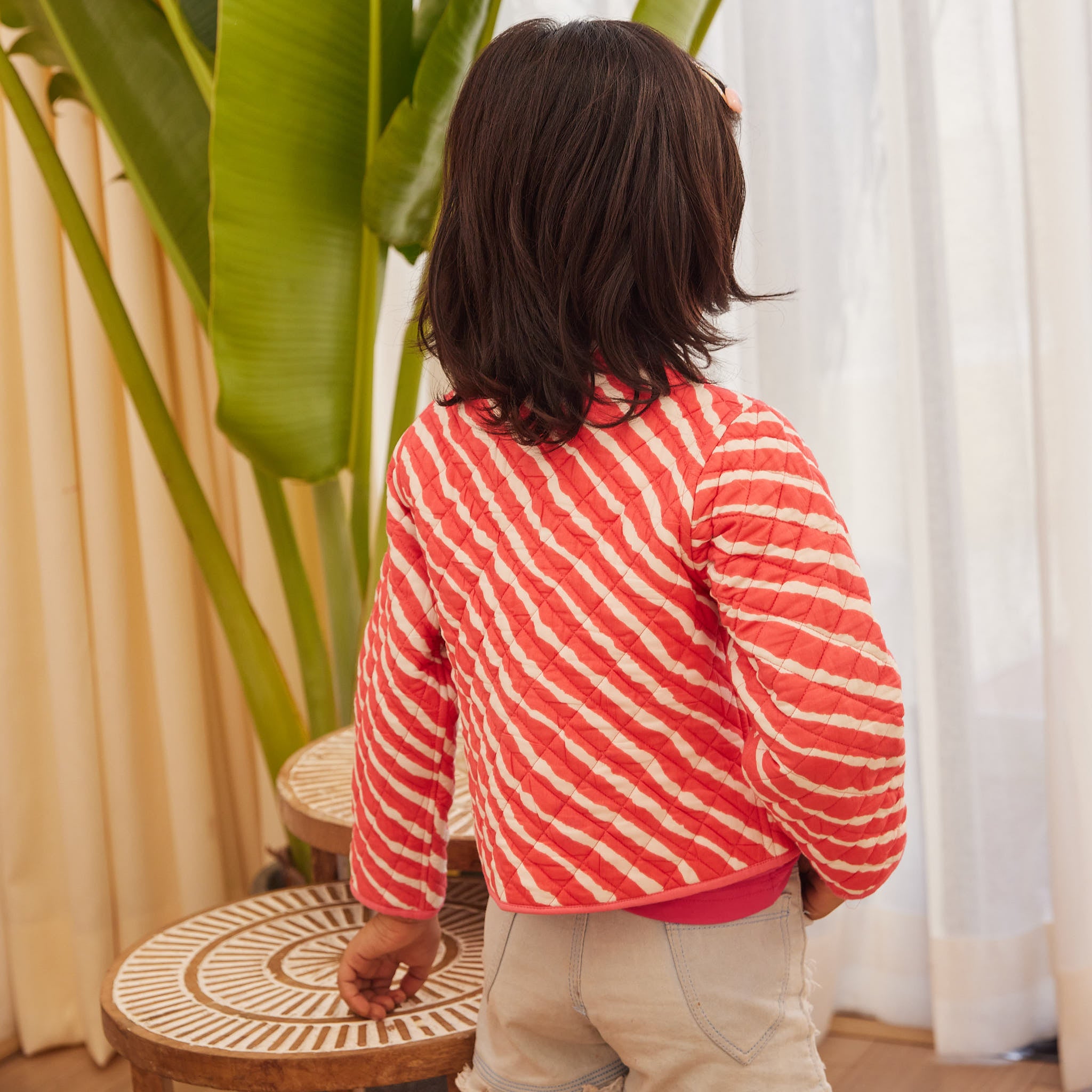 Cotton Kids Quilted Peach Leheriya Full Sleeves Jacket