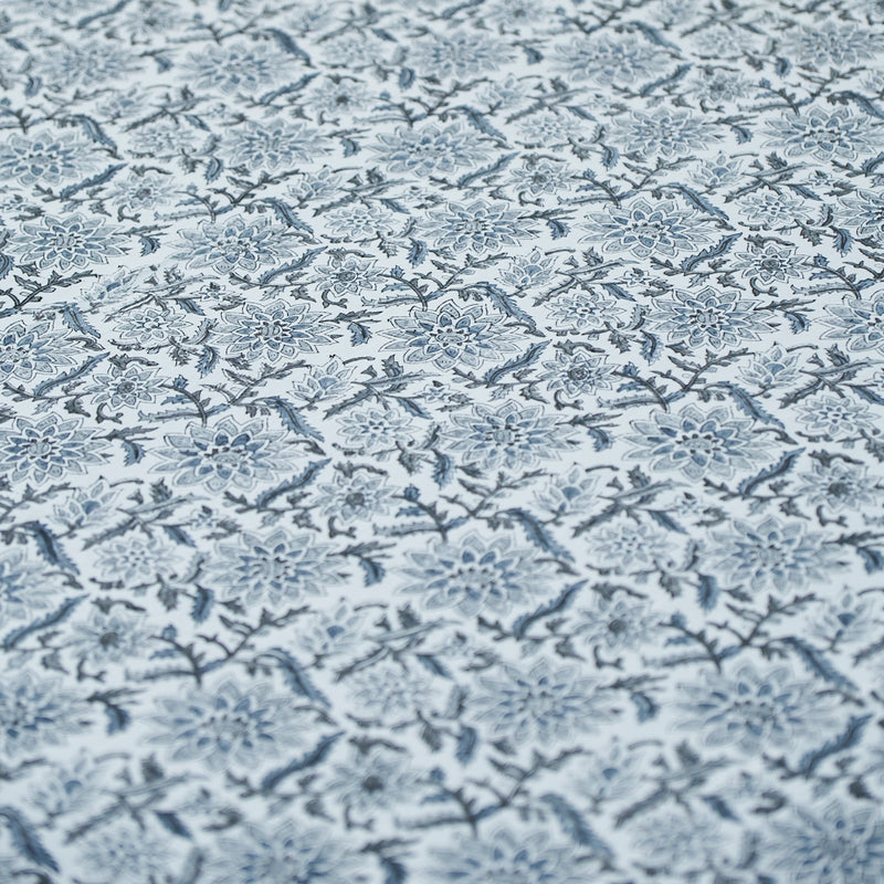 Cotton Block Print Floral Jaal White Grey Queen Size Bedsheet