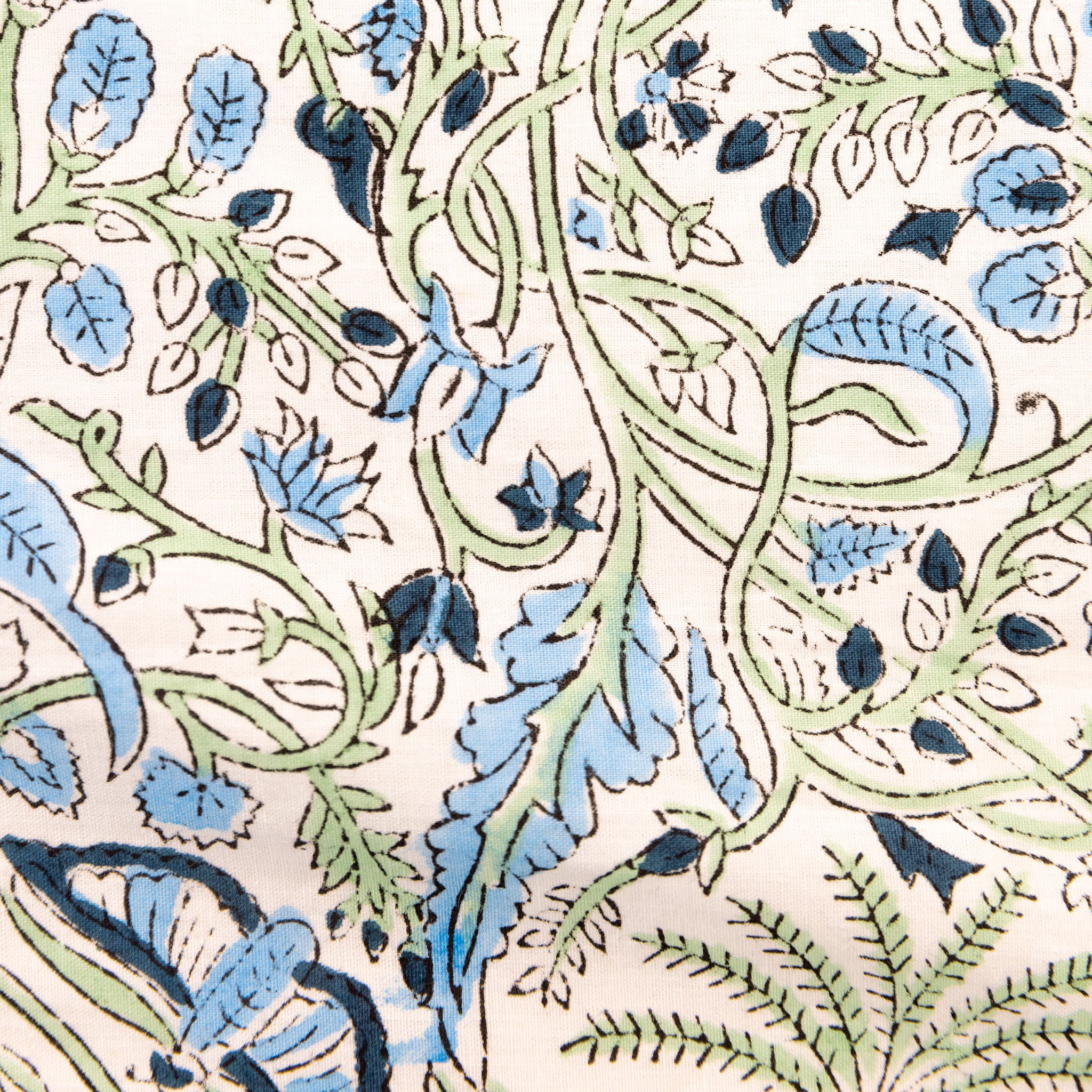 Super Fine Cotton King Size Bedsheet Blue-Green Floral Jaal Block Print