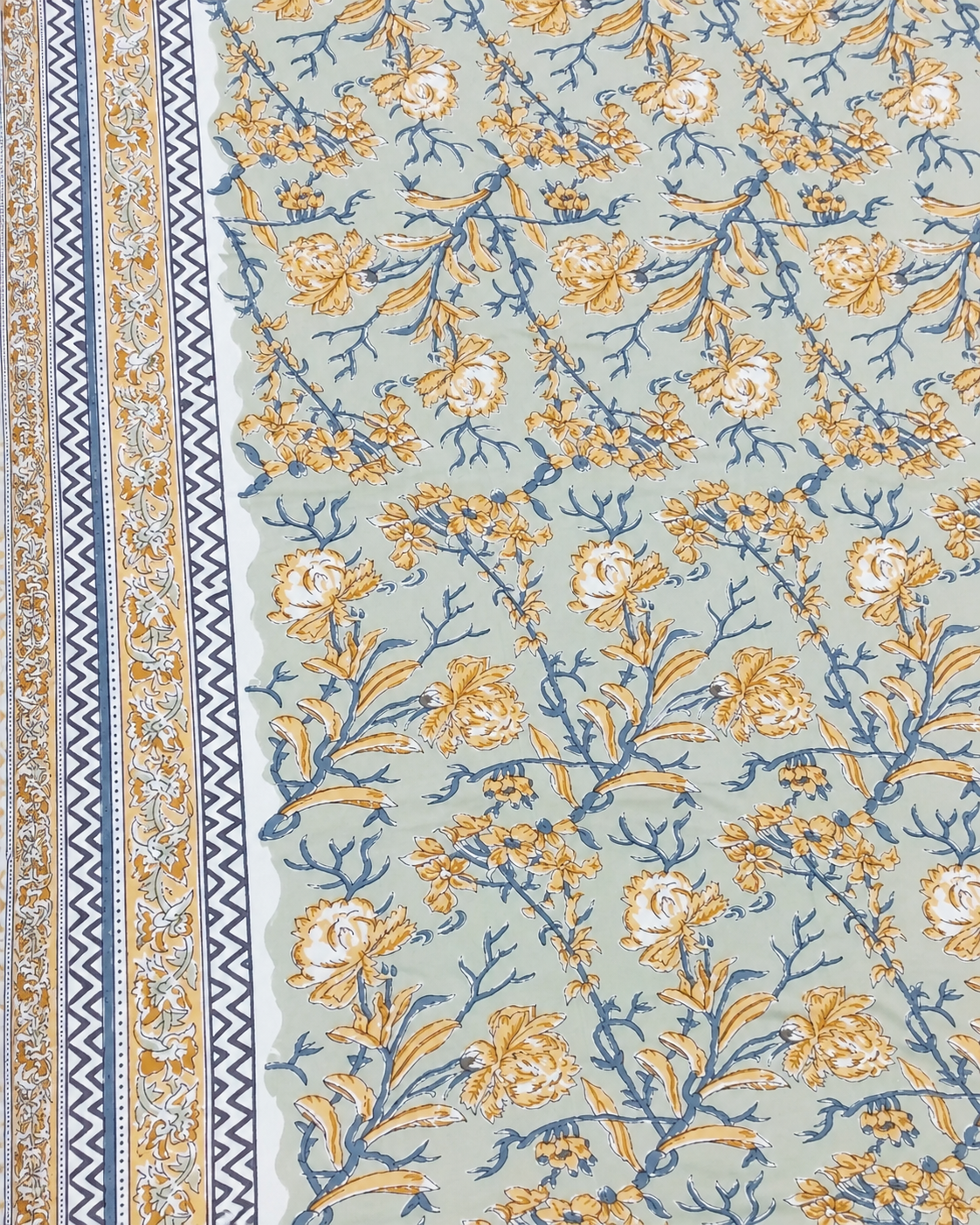 Cotton Queen Size Bedsheet – Sage Green Botanical Floral Print