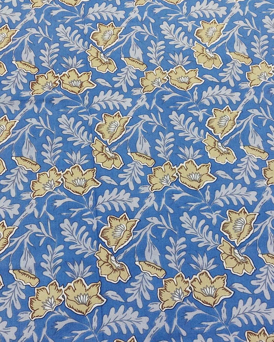 Cotton Double Bedsheet Blue Floral Jaal Print