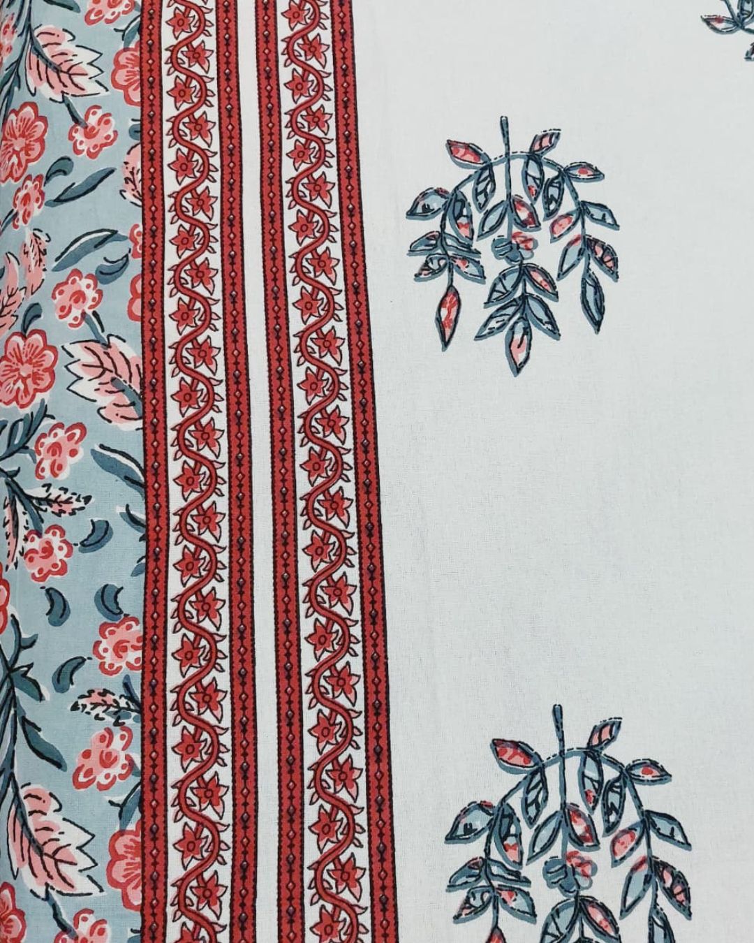 Cotton Double Bed Sheet Grey Pink Floral Boota Print