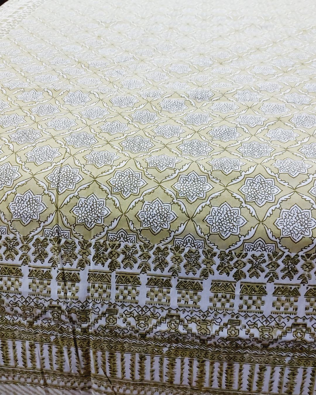 Cotton Double Bedsheet Olive green Floral Jaal Print