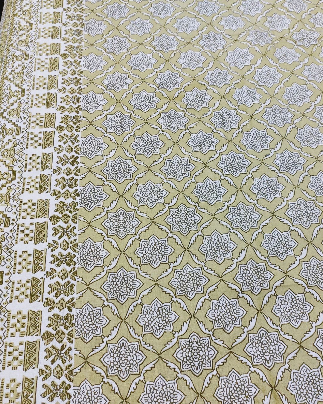 Cotton Double Bedsheet Olive green Floral Jaal Print