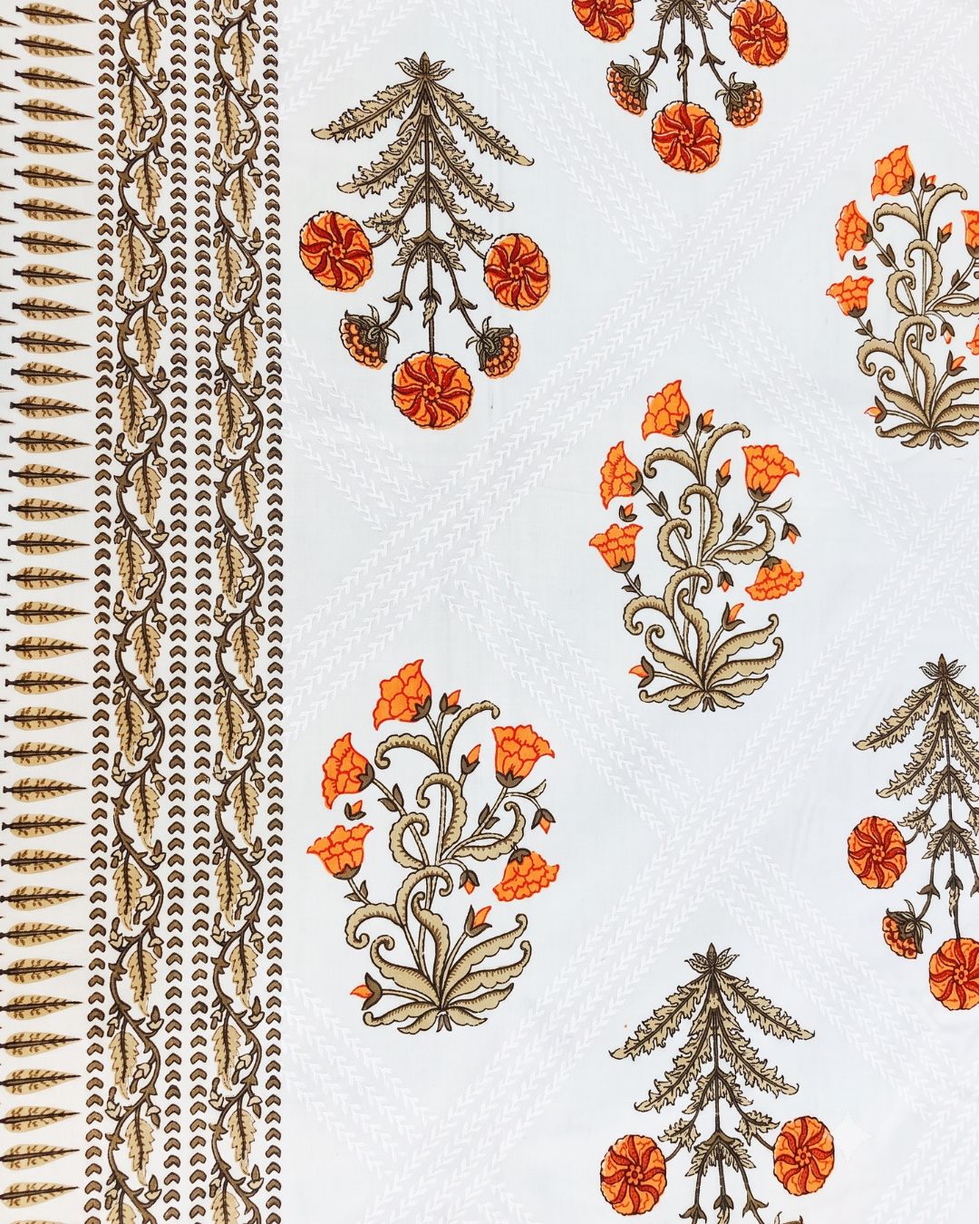 Cotton Queen Size Bedsheet – Orange and Brown Floral Print