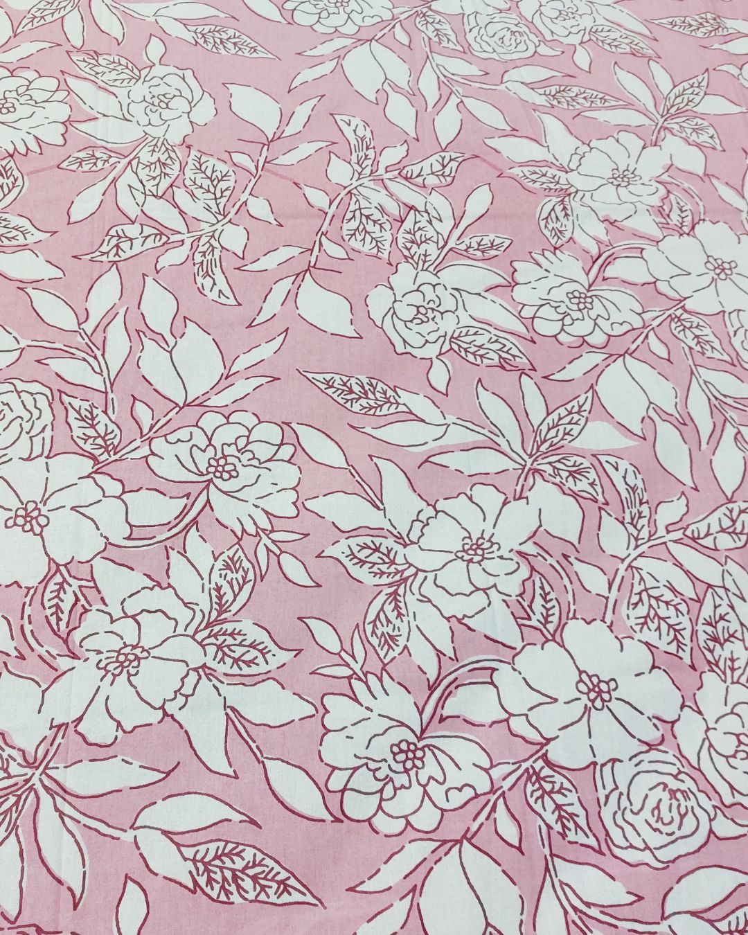 Cotton Light Pink White Floral Queen Size Bedsheet