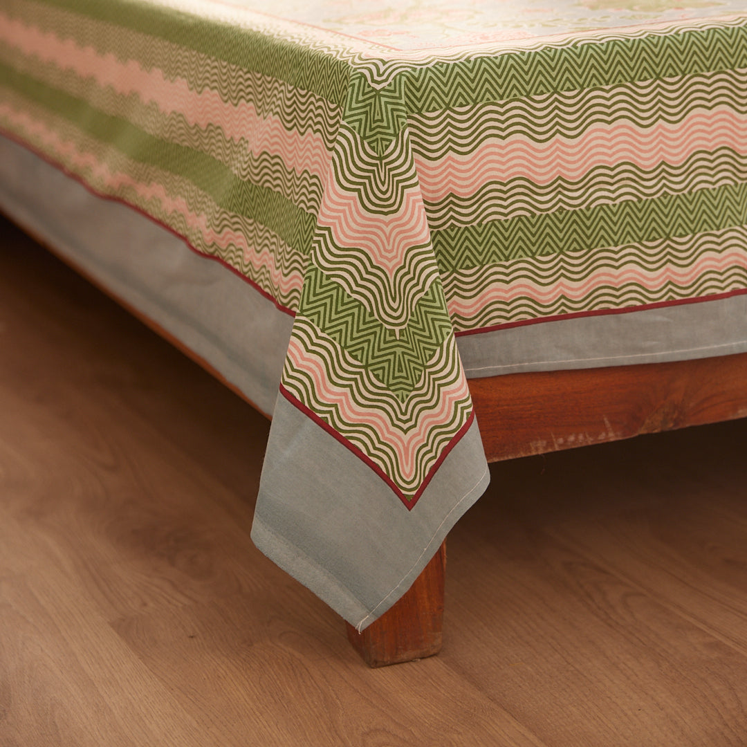 Cotton Blue-Red Floral Queen Size Bedsheet