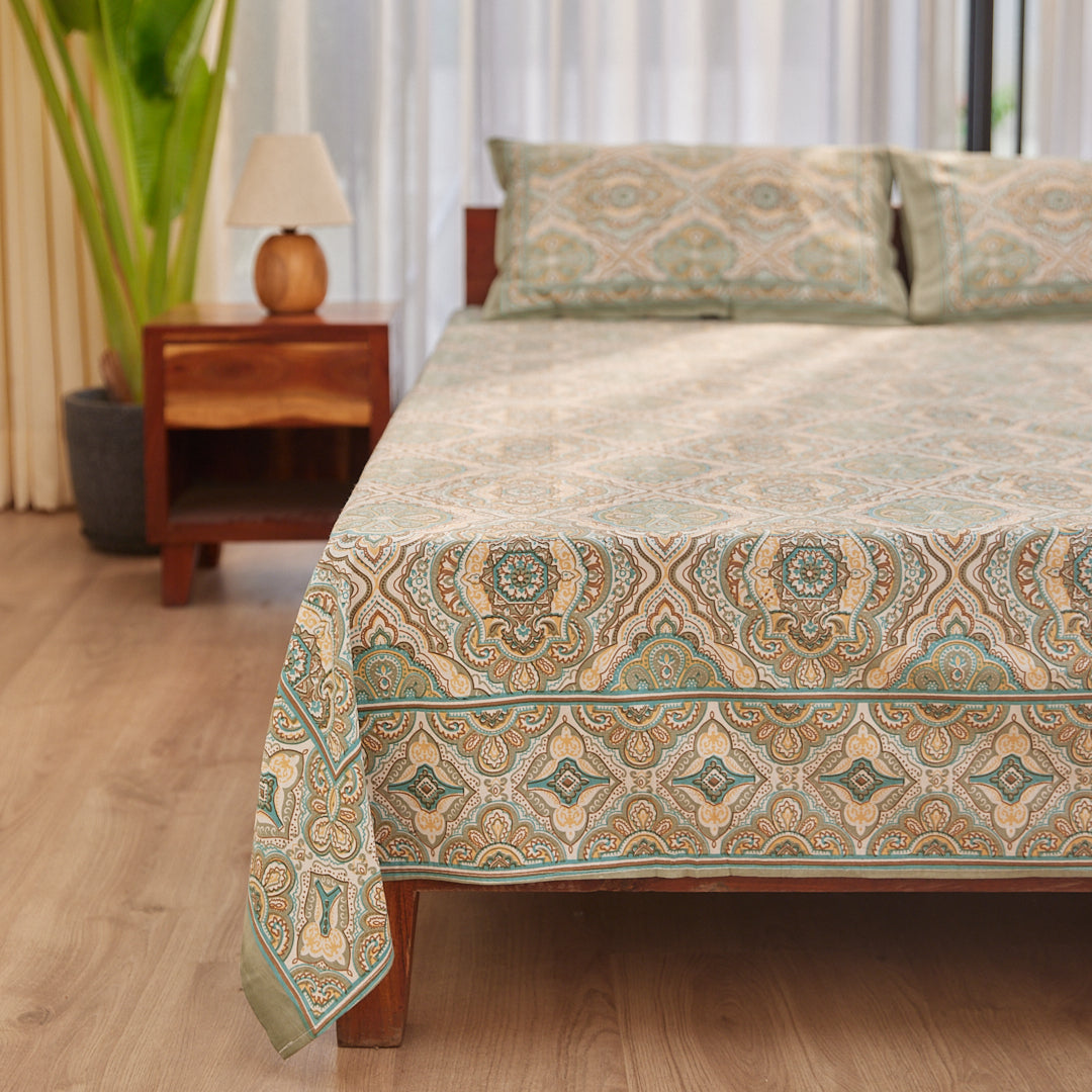 Cotton Blue-Grey Geometric Queen Size Bedsheet