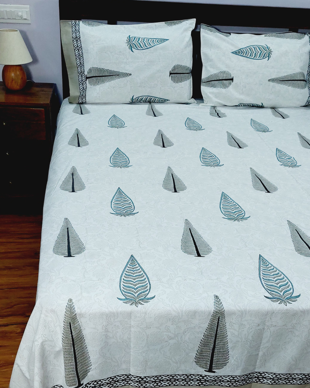 Cotton Block Print King Size Bedsheet | Nature's Bouquet