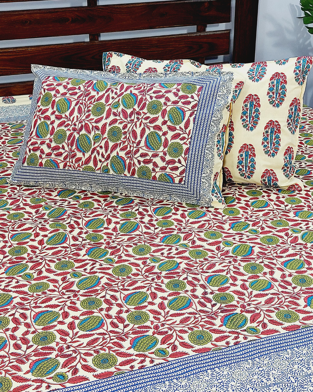 Floral Green-Blue Bal Print King Size Bedsheet
